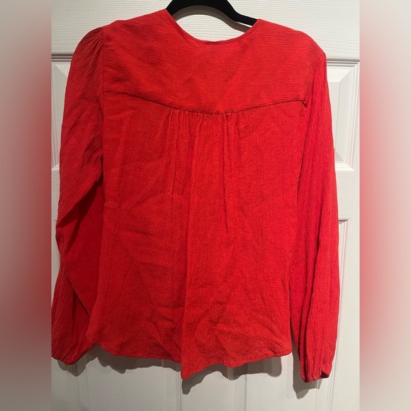 Free People Women’s Small Check‎ On It Vibrant Red Blouse boho indie fairy - Picture 4 of 5